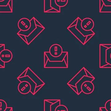 Red line Envelope icon isolated seamless pattern on black background. Received Illustrazione stock