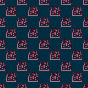 Red line Envelope with question mark icon isolated seamless pattern on black Illustrazione stock