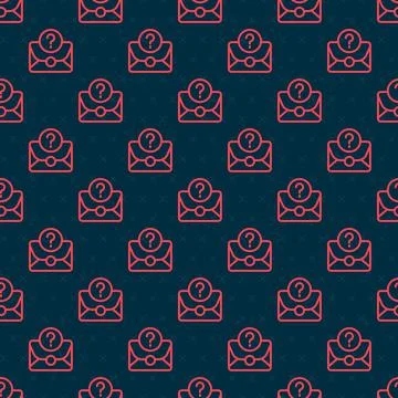 Red line Envelope with question mark icon isolated seamless pattern on black Illustrazione stock