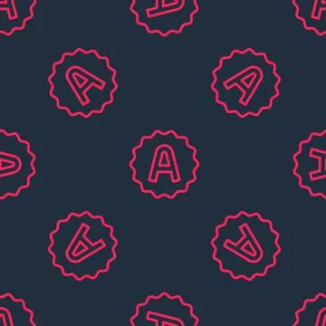 Red line Exam sheet with A plus grade icon isolated seamless pattern on black Stock Illustration