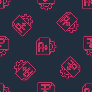 Red line Exam sheet with A plus grade icon isolated seamless pattern on black 스톡 일러스트