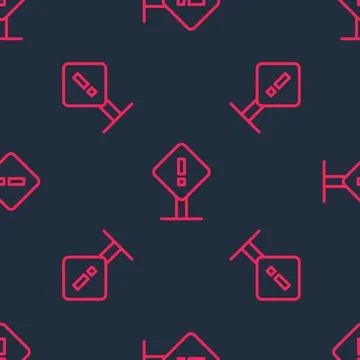 Red line Exclamation mark in square frame icon isolated seamless pattern on Stock Illustration