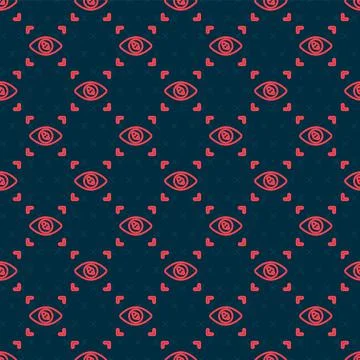 Red line Eye scan icon isolated seamless pattern on black background. Scanning Stock Illustration