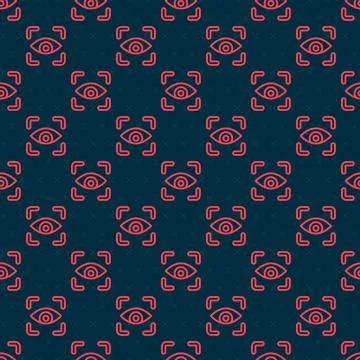 Red line Eye scan icon isolated seamless pattern on black background. Scanning Stock Illustration