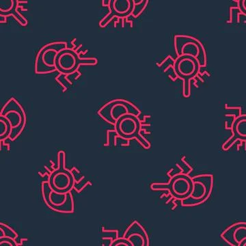 Red line Eye scan icon isolated seamless pattern on black background. Retinal 스톡 일러스트