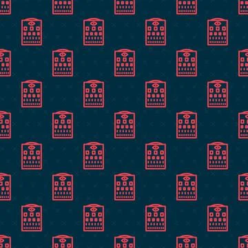 Red line Eye test chart icon isolated seamless pattern on black background Illustrazione stock