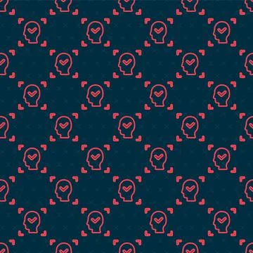 Red line Face recognition with check mark icon isolated seamless pattern on Stock Illustration