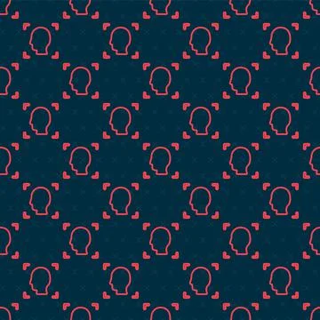 Red line Face recognition icon isolated seamless pattern on black background 스톡 일러스트