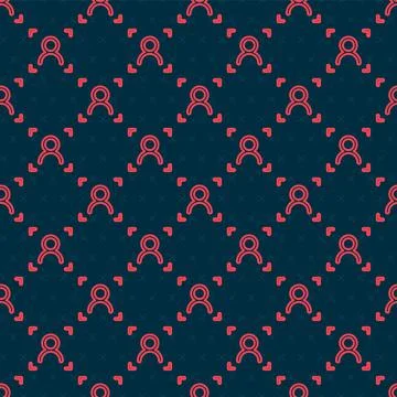 Red line Face recognition icon isolated seamless pattern on black background Illustrazione stock