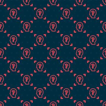 Red line Face recognition icon isolated seamless pattern on black background Stock Illustration