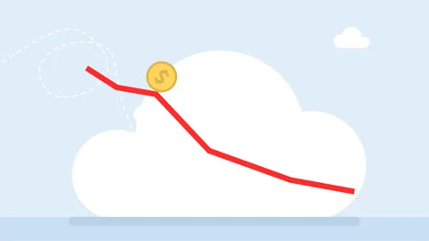 Red line of falling price graph. Gold coin falls from above, rolls down red line Stock Footage 325837915