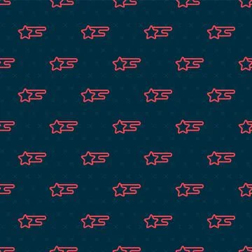 Red line Falling star icon isolated seamless pattern on black background Stock Illustration