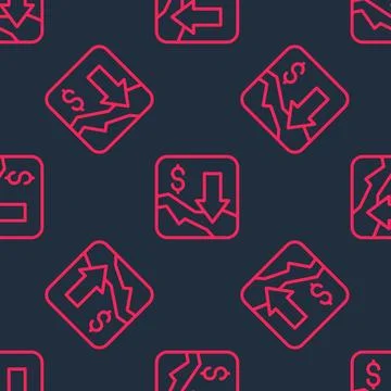 Red line Financial growth decrease icon isolated seamless pattern on black .. 스톡 일러스트