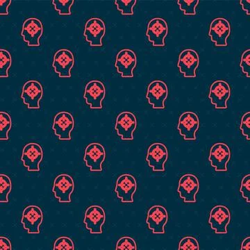 Red line Finding a problem in psychology icon isolated seamless pattern on black 스톡 일러스트