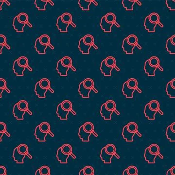Red line Finding a problem in psychology icon isolated seamless pattern on black Stock Illustration