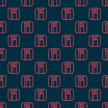 Red line Fire exit icon isolated seamless pattern on black background. Fire Stockillustratie