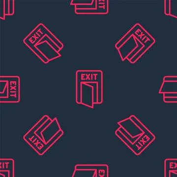 Red line Fire exit icon isolated seamless pattern on black background. Fire Stockillustratie