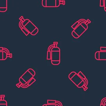 Red line Fire extinguisher icon isolated seamless pattern on black background Stock Illustration