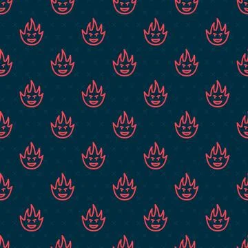 Red line Fire flame icon isolated seamless pattern on black background. Vector Stock Illustration