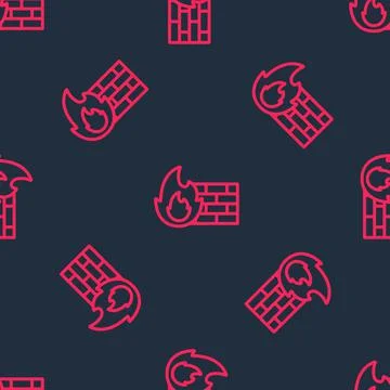 Red line Firewall, security wall icon isolated seamless pattern on black Stock Illustration