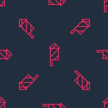Red line Firework rocket icon isolated seamless pattern on black background 库存插图