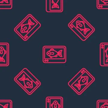 Red line Fish finder echo sounder icon isolated seamless pattern on black Stock Illustration