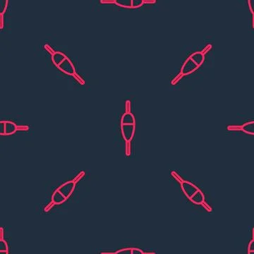 Red line Fishing float icon isolated seamless pattern on black background 스톡 일러스트