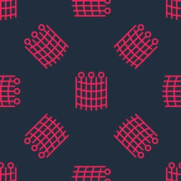 Red line Fishing net pattern icon isolated seamless pattern on black background Stock Illustration