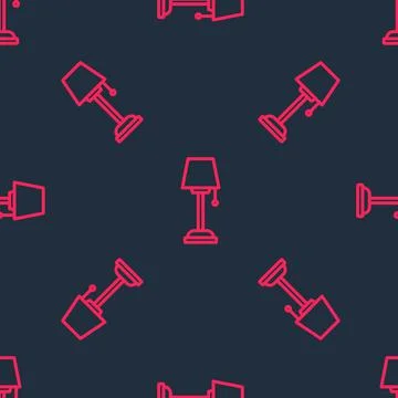 Red line Floor lamp icon isolated seamless pattern on black background. Vector イラスト素材