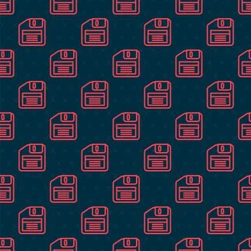 Red line Floppy disk for computer data storage icon isolated seamless pattern on Stock Illustration