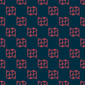 Red line Folded map icon isolated seamless pattern on black background. Vector Illustrazione stock
