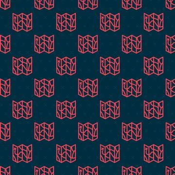 Red line Folded map icon isolated seamless pattern on black background.  Vect 스톡 일러스트