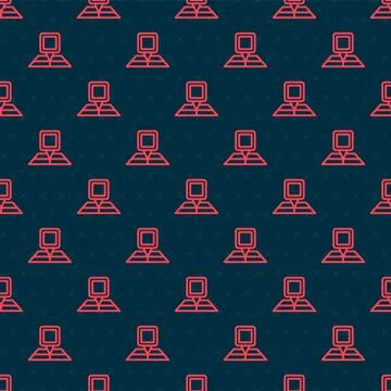 Red line Folded map with location marker icon isolated seamless pattern on bl Illustrazione stock