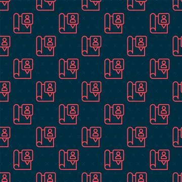 Red line Folded map with location marker icon isolated seamless pattern on black Stock Illustration