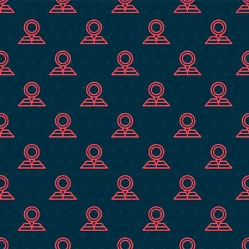 Red line Folded map with location marker icon isolated seamless pattern on black Stock Illustration
