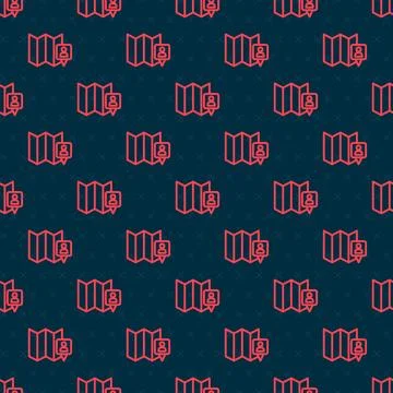 Red line Folded map with location marker icon isolated seamless pattern on .. Stock Illustration