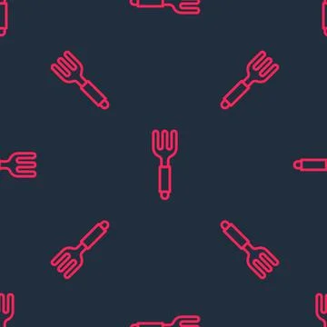 Red line Fork icon isolated seamless pattern on black background. Cutlery symbol イラスト素材