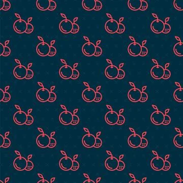 Red line Fruit icon isolated seamless pattern on black background. Vector Illustrazione stock