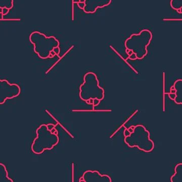 Red line Fruit tree icon isolated seamless pattern on black background Stock Illustration