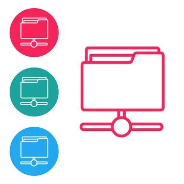 Red line FTP folder icon isolated on white background. Software update, transfer Illustrazione stock