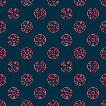 Red line Full moon icon isolated seamless pattern on black background. Clou.. 스톡 일러스트