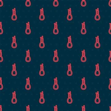 Red line Gallows rope loop hanging icon isolated seamless pattern on black Illustrazione stock