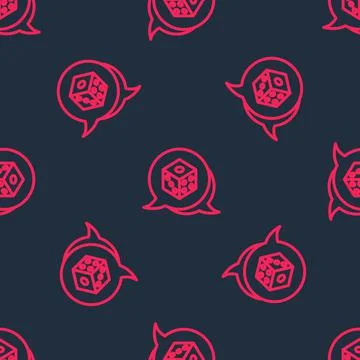 Red line Game dice icon isolated seamless pattern on black background. Casino Stock Illustration