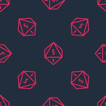 Red line Game dice icon isolated seamless pattern on black background. Casino Stock Illustration