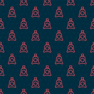 Red line Garbage bag with recycle symbol icon isolated seamless pattern on black Stock Illustration