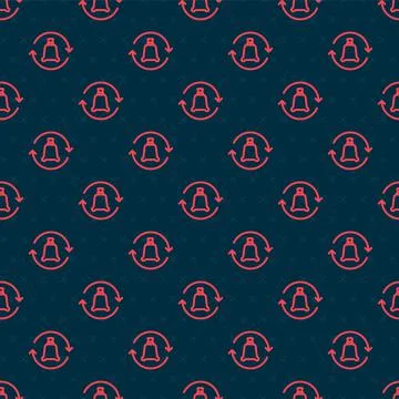 Red line Garbage bag with recycle symbol icon isolated seamless pattern on black Stock Illustration