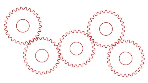 Red line gears spin white Stock Footage 252284671