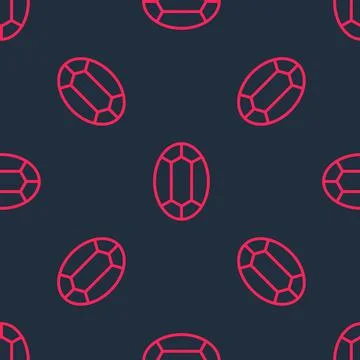 Red line Gem stone icon isolated seamless pattern on black background. Jewelry Stock Illustration