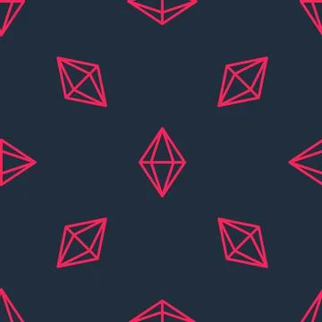 Red line Gem stone icon isolated seamless pattern on black background. Jewelry Stock Illustration