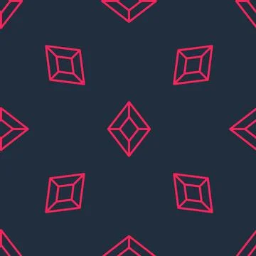 Red line Gem stone icon isolated seamless pattern on black background. Jewelry Stock Illustration